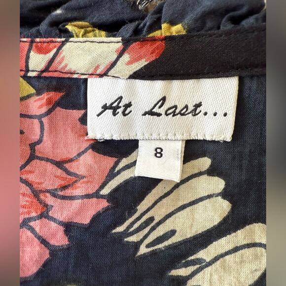At Last… Annabel Cotton Kaftan Tunic Dress In Black Floral Size UK 8 US 4 - Picture 8 of 11